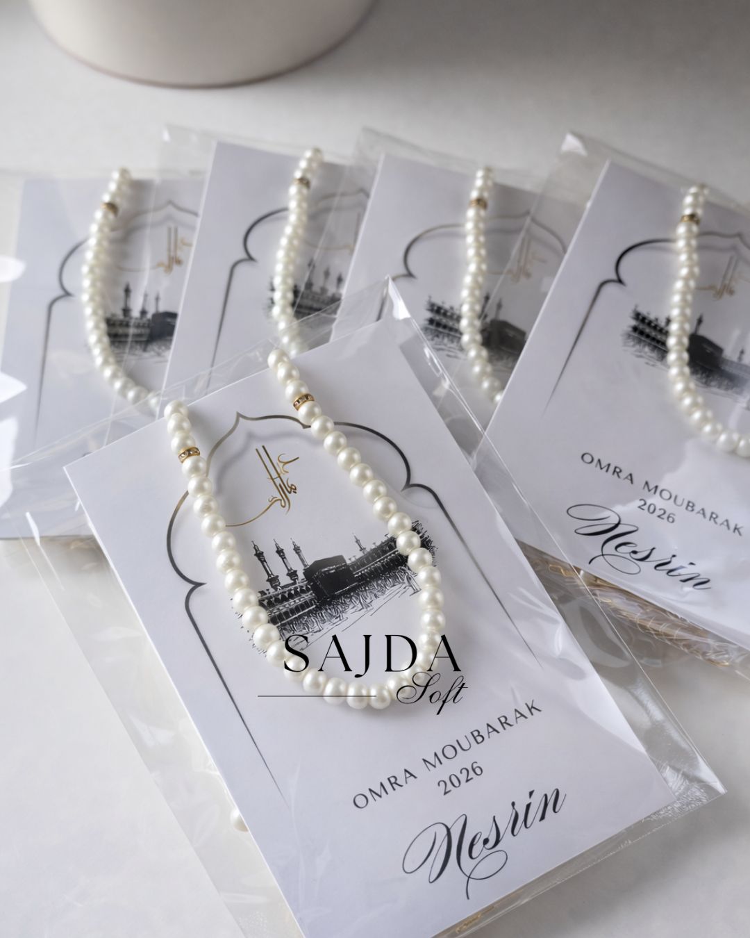 đ Cadeau InvitĂ©s Omra â Carte 10 x 15 cm avec Tasbih PersonnalisĂ©