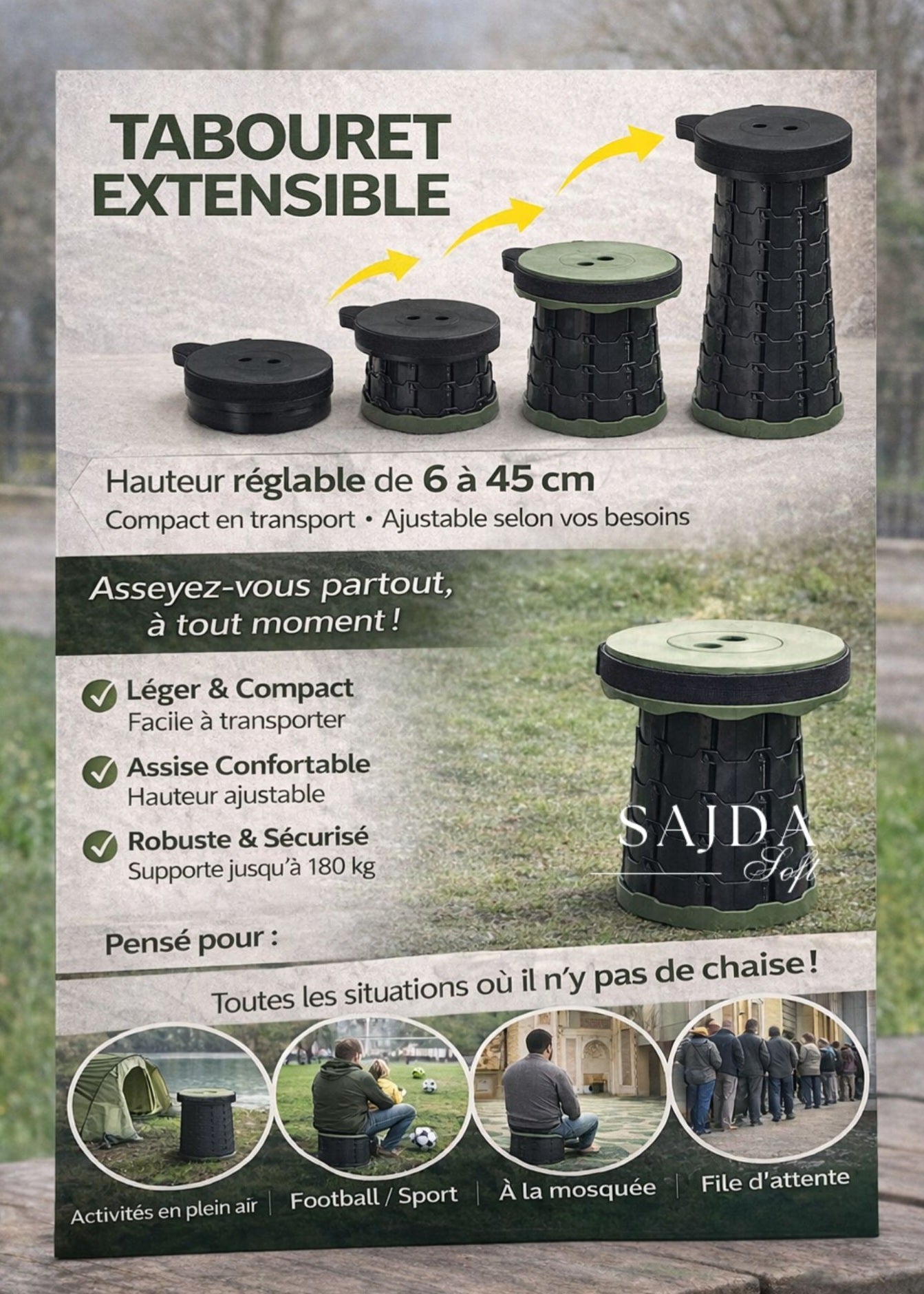 Tabouret portable & extensible